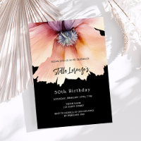 Black peach watercolored floral birthday luxury