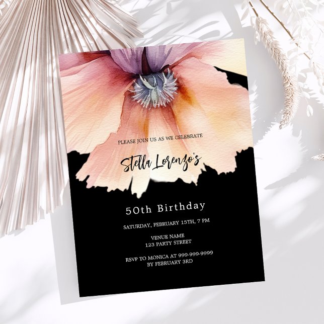Black peach watercolored floral budget birthday (Creator Uploaded)