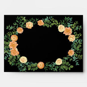 Black & Peach Wedding Modern Floral Envelope