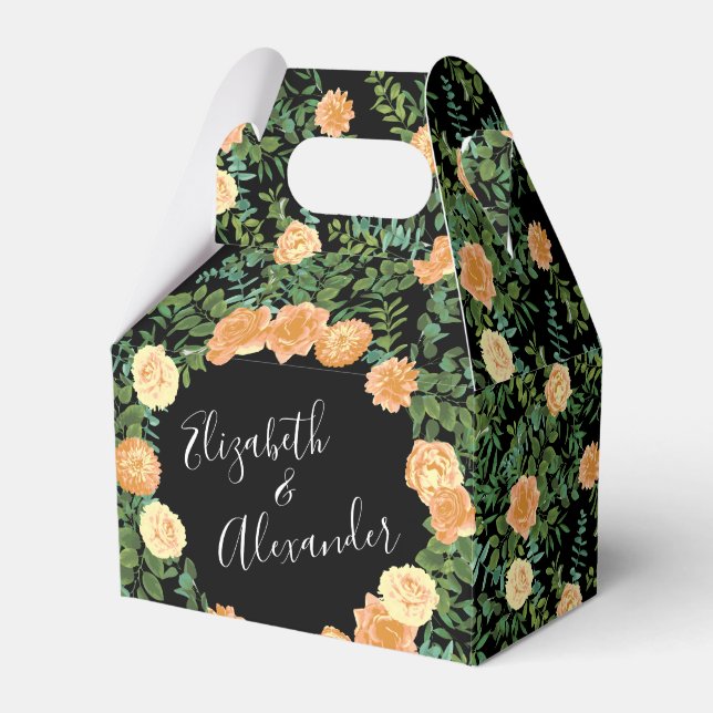 Black & Peach Wedding Modern Floral Favour Box (Front Side)