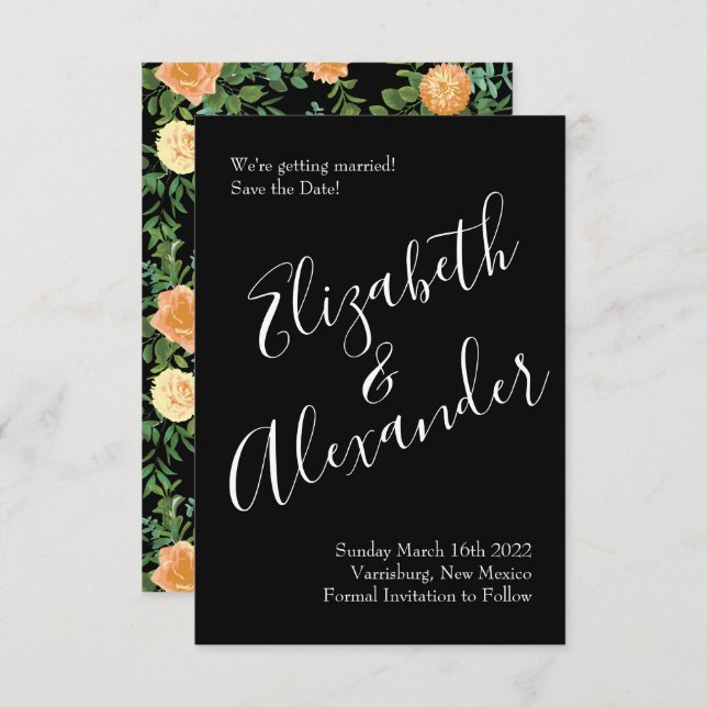 Black & Peach Wedding Modern Floral Invitation (Front/Back)