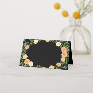 Black & Peach Wedding Modern Floral Place Card