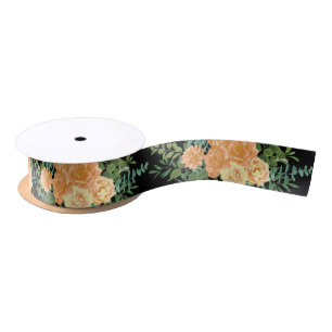 Black & Peach Wedding Modern Floral Satin Ribbon