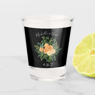 Black & Peach Wedding Modern Floral Shot Glass
