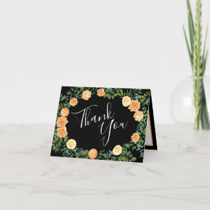 Black & Peach Wedding Modern Floral Thank You Card