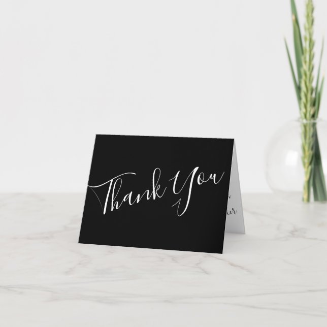 Black & Peach Wedding Modern Floral Thank You Card (Front)