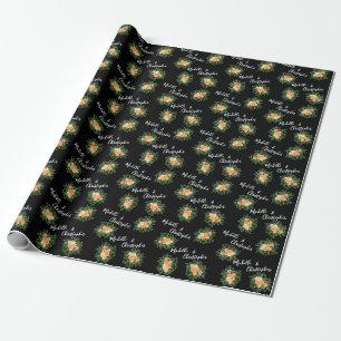 Black & Peach Wedding Modern Floral Wrapping Paper