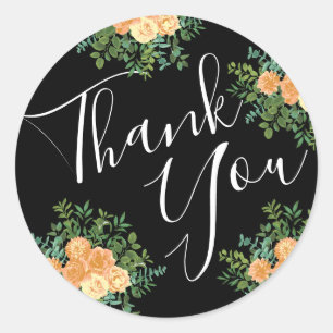 Black Peach Wedding Thank You Classic Round Sticker