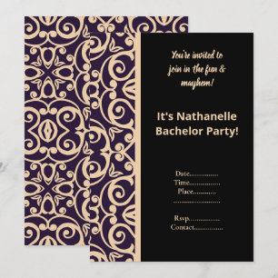 BLACK PEACH  WHITE PATTERN BACHELOR PARTY INVITE