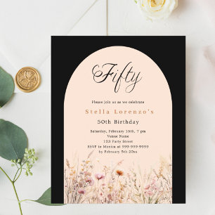 Black peach wildflower 50th birthday invitation