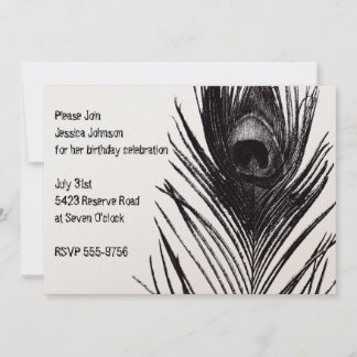 Black Peacock Birthday Invitation