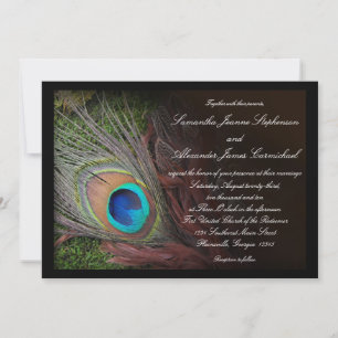 Black Peacock Feather w/Moss Wedding Invitations