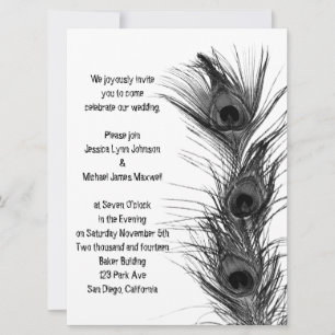 Black Peacock Feathers Wedding Invitation