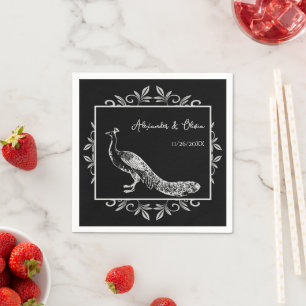 Black Peacock Flourish Bridal Shower Napkins