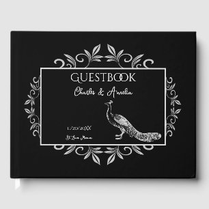Black Peacock Flourish Wedding Guest Book