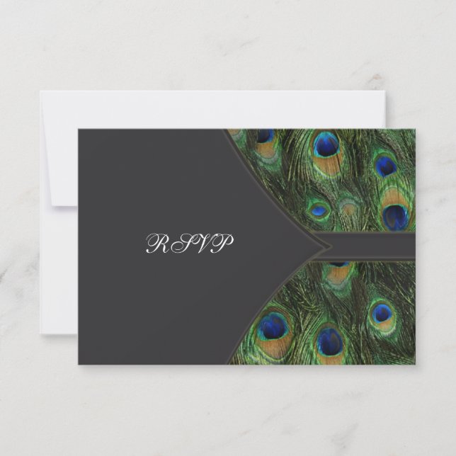 Black Peacock Wedding RSVP Card (Front)