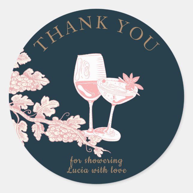Black Pearl Champagne Bridal Shower Thank You Classic Round Sticker (Front)