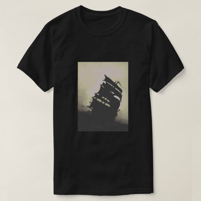 Black Pearl hand-painted storm ships T-Shirt (Design Front)