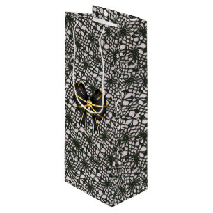 Black Pearl Lace and Bow Wine Gift Bag
