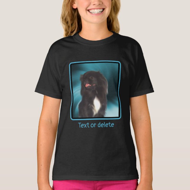 Black Pekingese Blue Swirls Dog Art Personalised T-Shirt (Front)