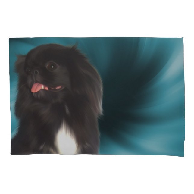Black Pekingese Blue Swirls Dog Art  Pillowcase (Front)