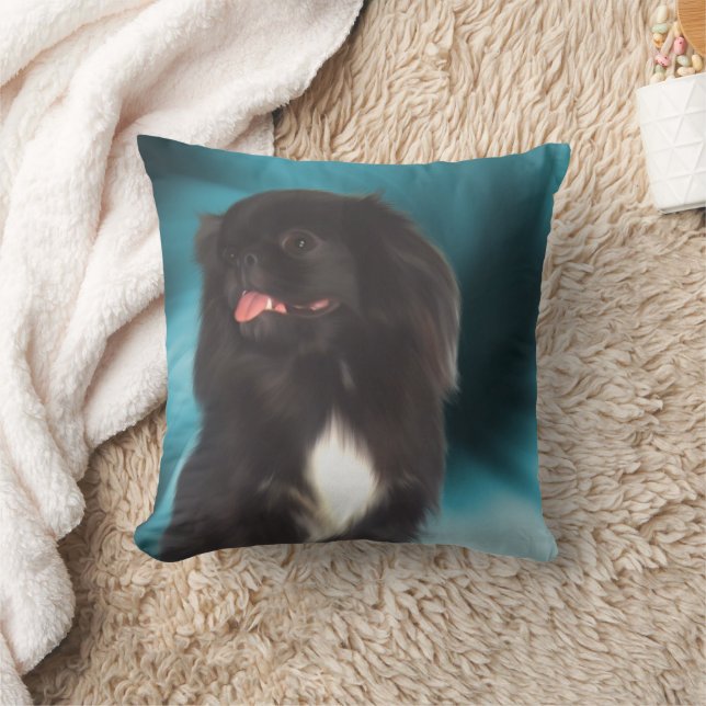 Black Pekingese Dog Art Cushion (Blanket)