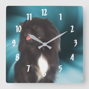 Black Pekingese Dog Art Square Wall Clock