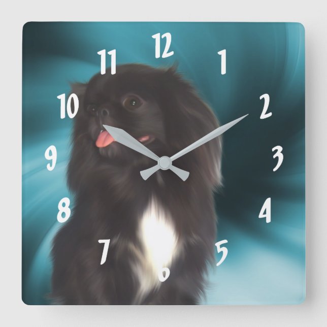 Black Pekingese Dog Art Square Wall Clock (Front)