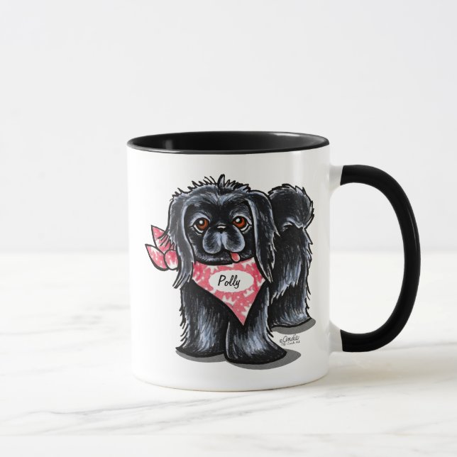 Black Pekingese Pet Name Personalised Pink Mug (Right)