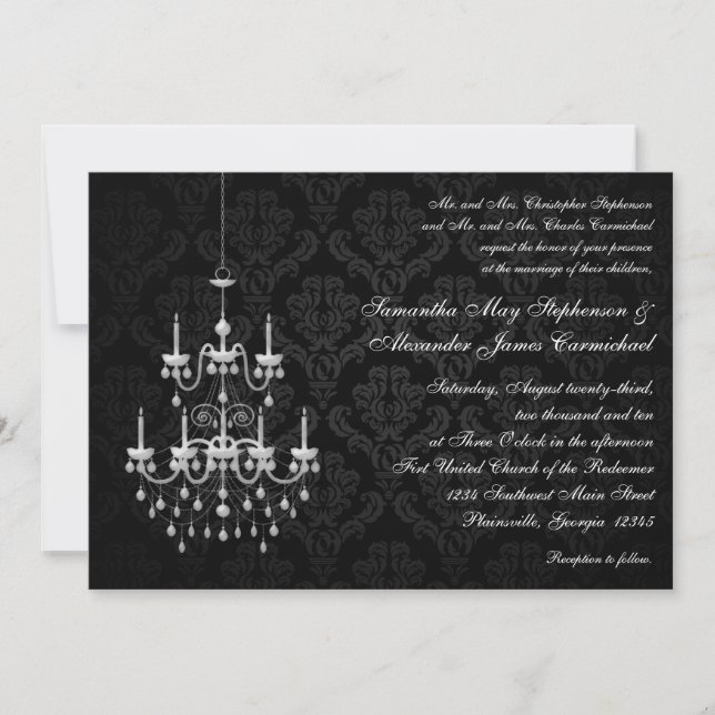 Black Pendant Light Chandelier Wedding Invitations (Front)