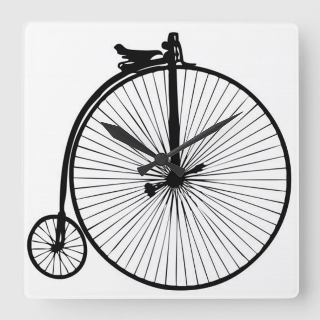 Black penny farthing vintage bike square wall clock (Front)