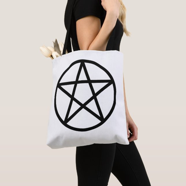 Black Pentacle Pentagram Tote Bag (Close Up)
