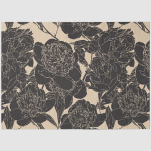 Black peony floral decoupage  tissue paper