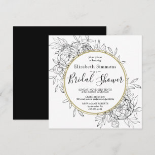 Black Peony Modern Floral Toile Bridal Shower Invitation