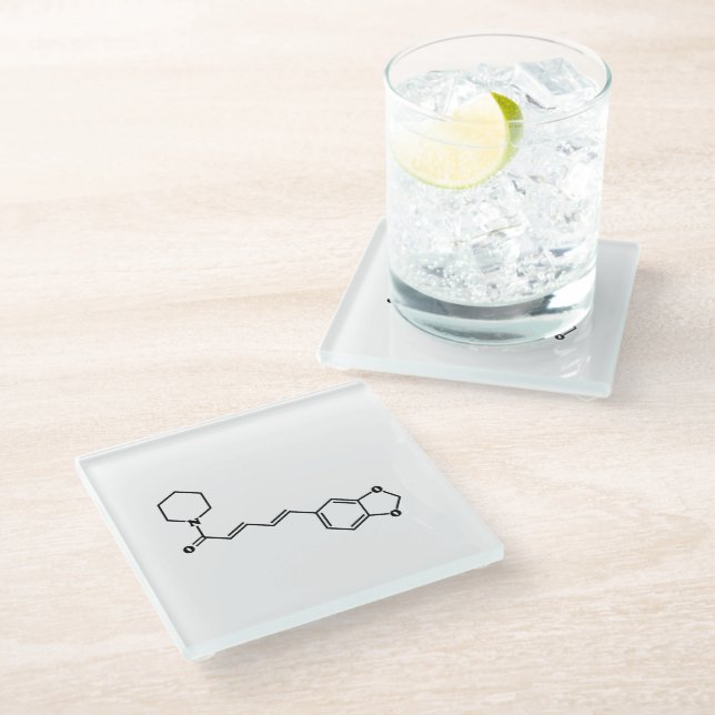 Black Pepper Piperine Molecular Chemical Formula Glass Coaster (Angled)