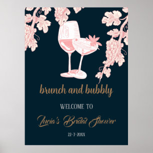 Black Peral Champagne Retro Bridal Shower Welcome Poster