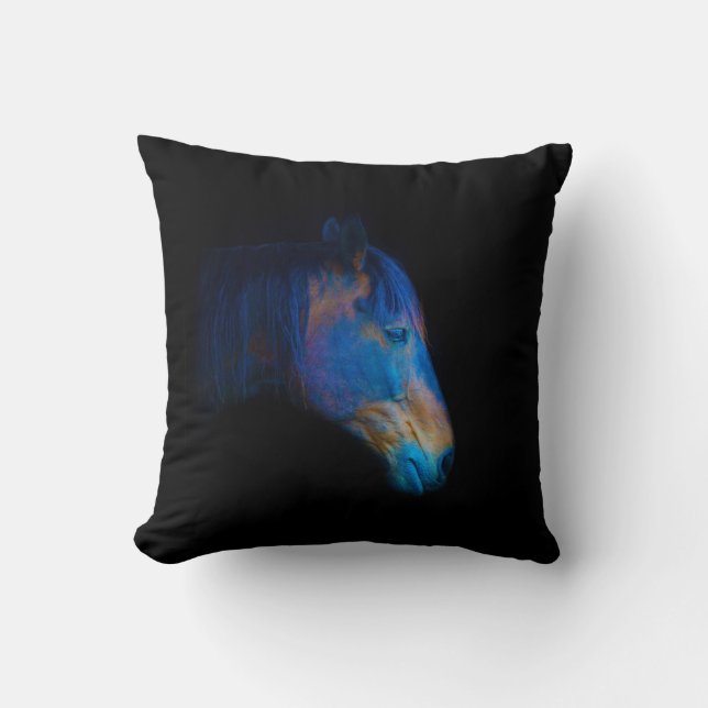 Black Percheron HDR Horse Portrait Equine Photo Cushion (Front)