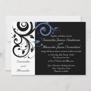 Black Periwinkle Cornflower Blue Floral Wedding Invitation