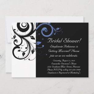Black Periwinkle Cornflower Blue Floral Wedding Invitation