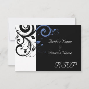 Black Periwinkle Cornflower Blue Floral Wedding RSVP Card