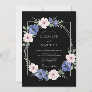 Black Periwinkle Ranunculus Eucalyptus Wedding Invitation