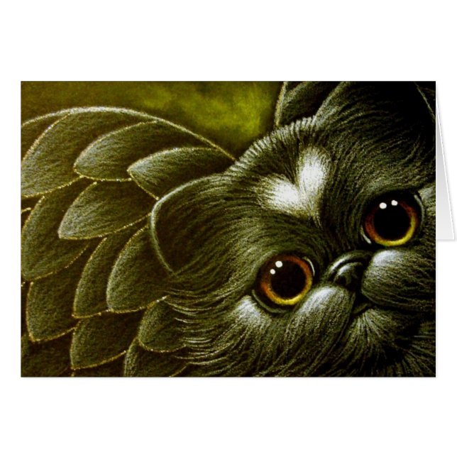 Black Persian Angel Cat with Heart Customise Card (Front Horizontal)