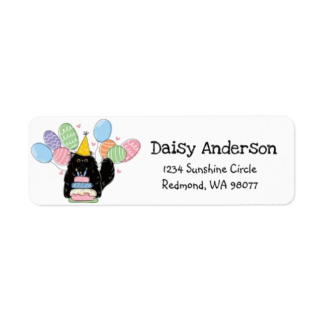 Black Persian Cat Birthday Return Address Label (Front)