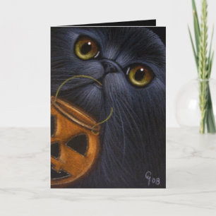 BLACK PERSIAN CAT HALLOWEEN Card
