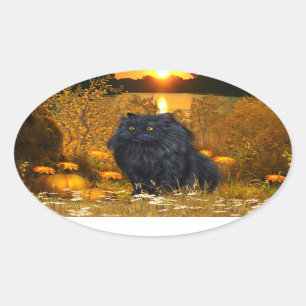 Black persian cat Halloween Oval Sticker