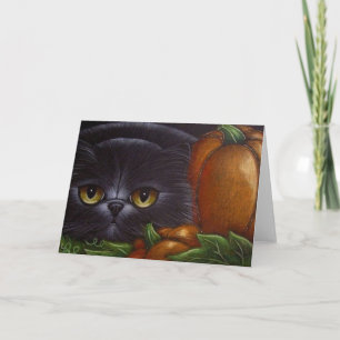 BLACK PERSIAN CAT HALLOWEEN PUMPKINS Card