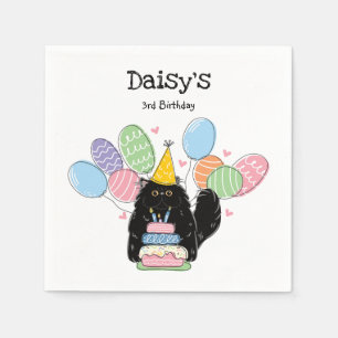 Black Persian Cat Longhair Birthday Paper Napkins