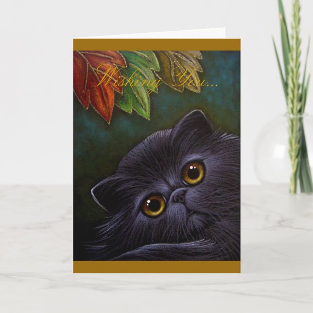 Black Persian Cat - Thanksgiving Card (Front)