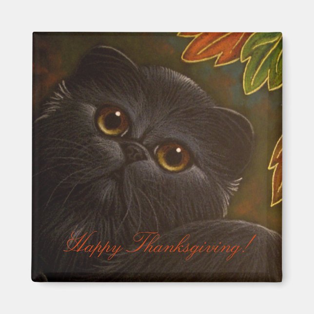 BLACK PERSIAN CAT - THANKSGIVING Magnet (Front)