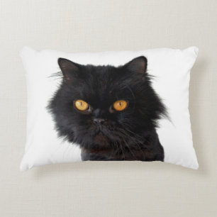 Black Persian Cat With Yellow Eyes Decorative Cushion